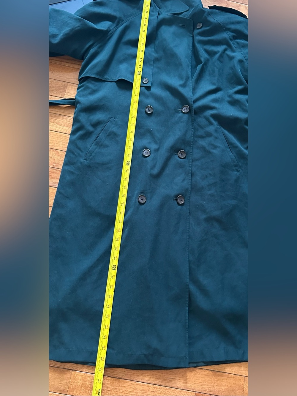 Anne Klein II Hunter Green Double Breasted Vintage Trench Coat 6 Petite - Picture 11 of 12